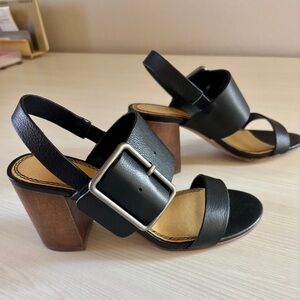 Splendid Black Leather Block Heel Sandals 5.5